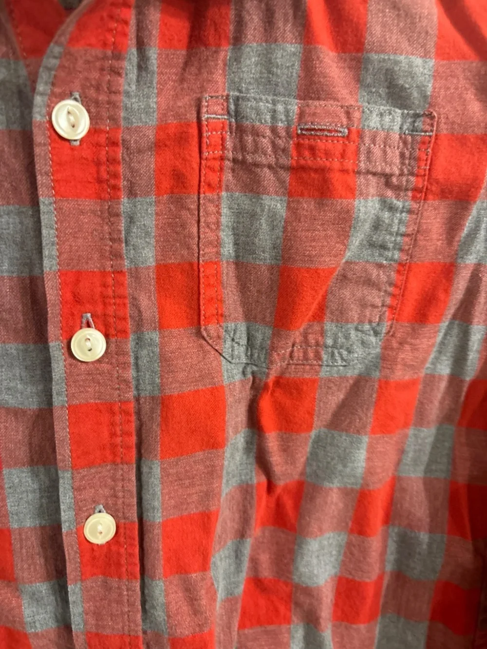 Gap red and gray checked long sleeve shirt, size 6-7